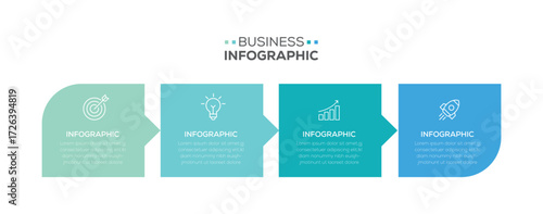Timeline infographic design elements with modern squares template. 4 Step timeline journey. Vector illustration.