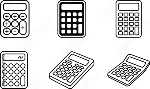 Collection of Six Calculator Icons in Black and White