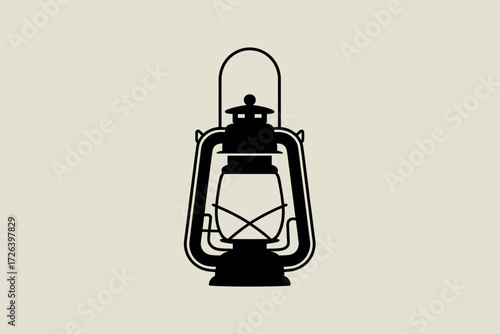 Illustration of a black kerosene lantern against a light beige background