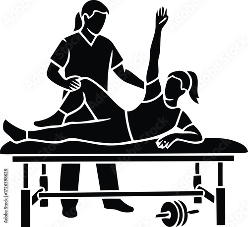 One continuous single drawing line art flat doodle pregnant woman, massage, relaxation, massage therapist, osteopath, preparation for childbirth. Isolated image hand draw contour on a white background