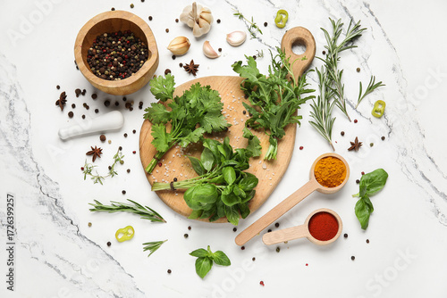 Fresh herbs and spices asso...