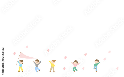 子供たちの春のかわいい行進のイラスト