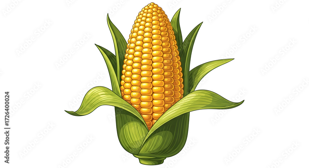 Obraz premium A ripe ear of corn with green husks, isolated on transparent background