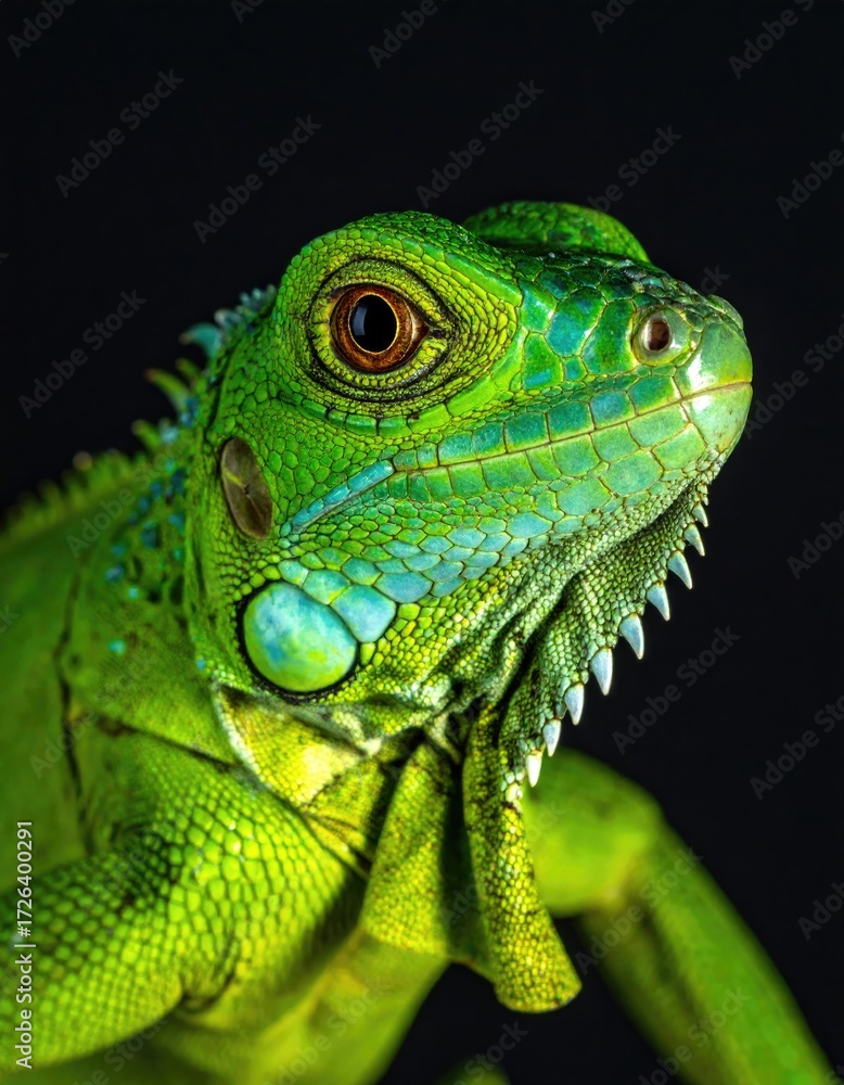 Fototapeta premium Close-up of a vibrant green iguana