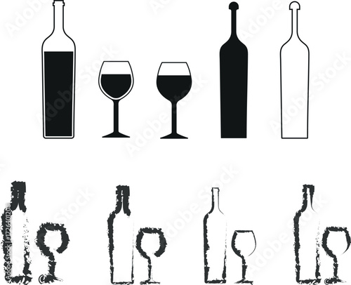 Wine Bottle and Glass Icon Vector
