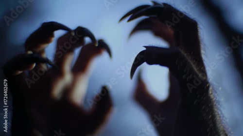 Scary Creature Hands with Long Nails in Dark Atmosphere