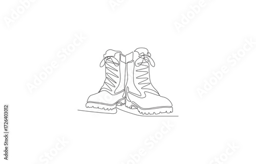 Continuous One-Line Drawing of Men’s Work Boots – Minimalist Safety & Hiking Footwear
