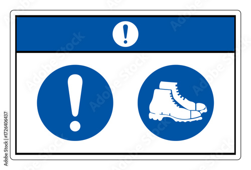 Notice Wear Foot Protection Symbol Sign,Vector Illustration, Isolated On White Background Label.EPS10