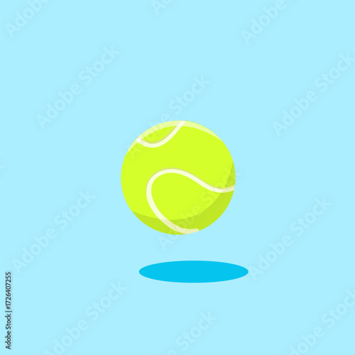 Tennis Ball Floating in Air on a Light Blue Background Vector Illustration Cartoon Design