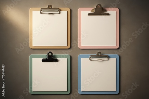 Colorful Clipboard Notes Hanging on Gray Wall