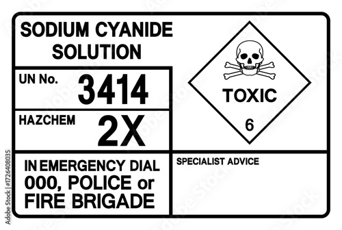 Sodium Cyanide Solution UN 3414 Symbol Sign, Vector Illustration, Isolate On White Background, Label.EPS10