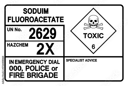 Sodium Fluoroacetate UN 2629 Symbol Sign, Vector Illustration, Isolate On White Background, Label.EPS10