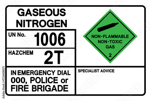 Gaseous Nitrogen UN 1066 Symbol Sign, Vector Illustration, Isolate On White Background, Label.EPS10