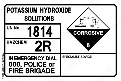 Potassium Hydroxide UN 1814 Solutions Symbol Sign, Vector Illustration, Isolate On White Background, Label.EPS10