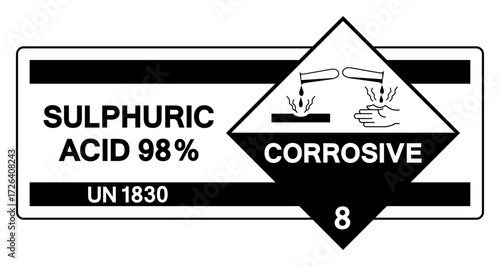 Sulphuric Acid 98% UN 1830 Symbol Sign, Vector Illustration, Isolate On White Background, Label.EPS10