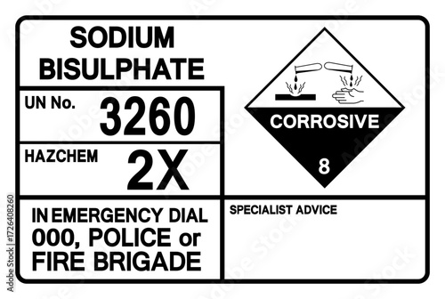 Sodium Bisulphate UN 3260 Symbol Sign, Vector Illustration, Isolate On White Background, Label.EPS10