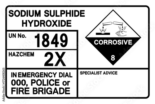 Sodium Sulphide Hydroxide UN 1849 Symbol Sign, Vector Illustration, Isolate On White Background, Label.EPS10