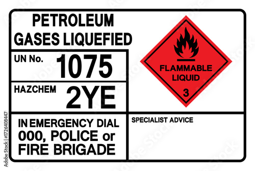 Petroleum Gases Liquefied UN 1075 Symbol Sign, Vector Illustration, Isolate On White Background, Label.EPS10