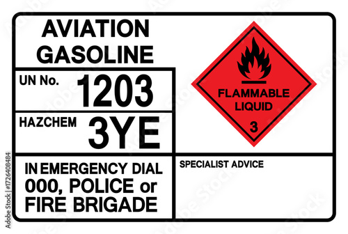 Aviation Gasloline UN 1203 Symbol Sign, Vector Illustration, Isolate On White Background, Label.EPS10