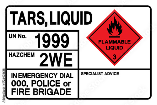 Tars, Liquid UN 1999 Symbol Sign, Vector Illustration, Isolate On White Background, Label.EPS10