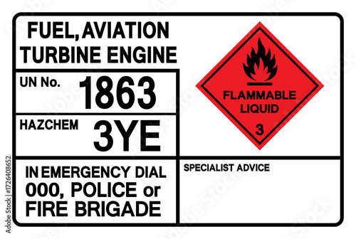 Fuel Aviation Turbine Engine UN 1863 Symbol Sign, Vector Illustration, Isolate On White Background, Label.EPS10