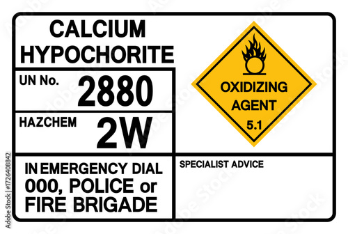 Calcium Hypochlorite UN 2880 Symbol Sign, Vector Illustration, Isolate On White Background, Label.EPS10