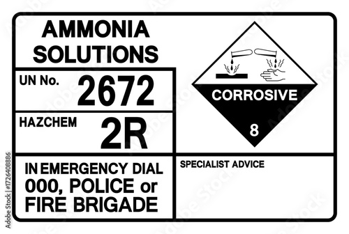 Ammonia Solutions UN 2672 Symbol Sign, Vector Illustration, Isolate On White Background, Label.EPS10