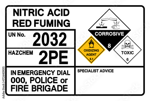 Nitric Acid Red Fuming UN 2032 Symbol Sign, Vector Illustration, Isolate On White Background, Label.EPS10