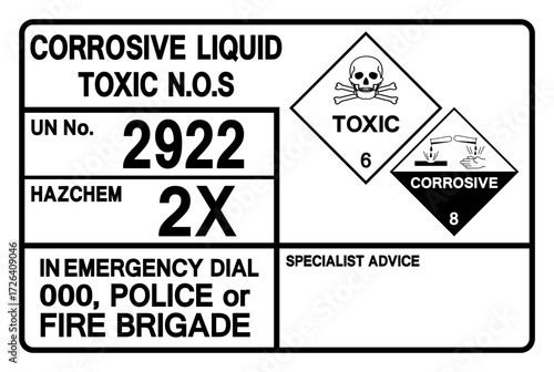 Corrosive Liquid Toxic UN 2922 Symbol Sign, Vector Illustration, Isolate On White Background, Label.EPS10