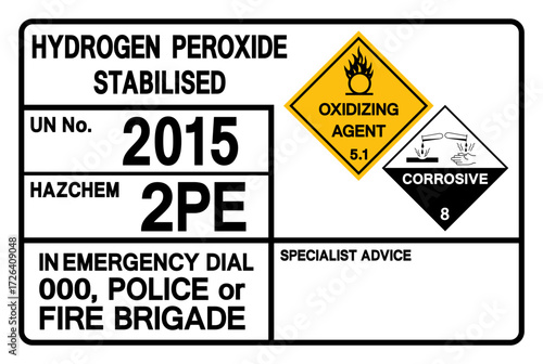 Hydrogen Peroxide Stabilised UN 2031 Symbol Sign, Vector Illustration, Isolate On White Background, Label.EPS10