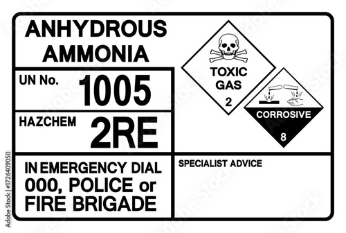 Anhydrous Ammonia UN 1005 Symbol Sign, Vector Illustration, Isolate On White Background, Label.EPS10