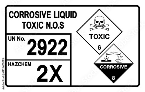 Corrosive Liquid Toxic UN 2922 Symbol Sign, Vector Illustration, Isolate On White Background, Label.EPS10