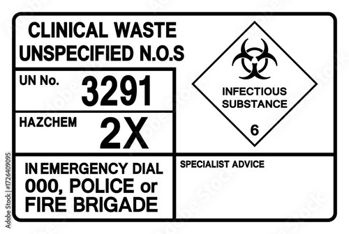 Clinical Wast Unspeccified UN 3291 Symbol Sign, Vector Illustration, Isolate On White Background, Label.EPS10