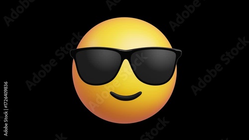 3D Smiling Face with Sunglasses Emoji Animation | Alpha Loop