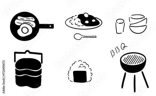 アウトドアごはんのイラストセット_手描き＆ベクター｜Outdoor Meals Illustration Set_Hand-Drawn & Vector