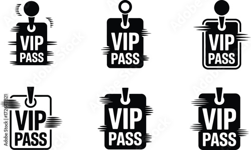 Collection of Six Black and White VIP Pass Icons