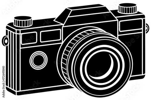 Vector art of black and white illustration of a camera