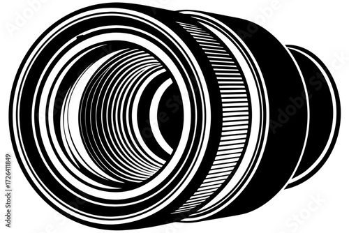 Vector art of black and white illustration of a camera lens