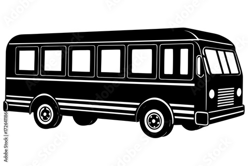 Vector art of black and white illustration of a bus