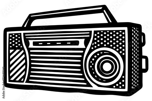 Vector art of black and white retro boombox illustration