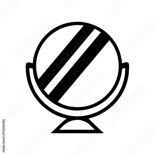 Black and white line icon of a round mirror with a simple frame, representing the barbershop workstation.