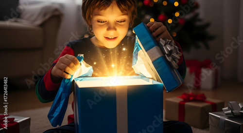 Teenagers exchanging thoughtful gifts in a decorated modern living space, gift