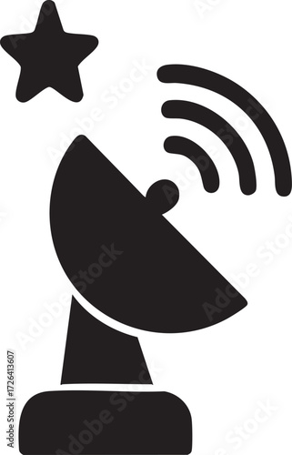Satellite Dish Receiving Signal from Star Silhouettes Vector Icon