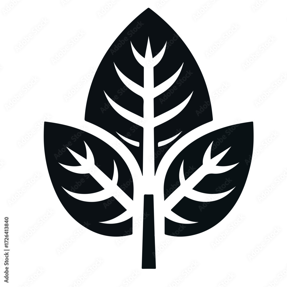 Fototapeta premium Black silhouette of a marijuana leaf icon used as a vector illustration for a design element or tattoo symbol