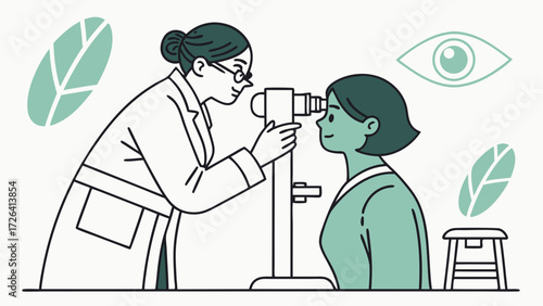 An ophthalmologist examines a patient's eyes using specialized equipment during a checkup.