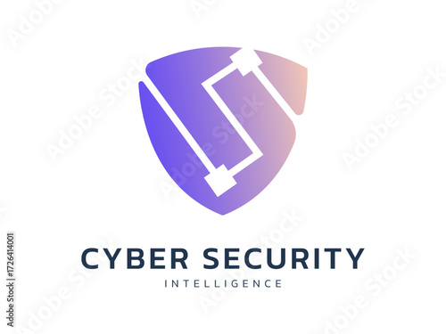 Cyber security intelligence protection with overlapping circuit board letter S word meaning security in shield shape technology logo vector design concept. Abstract shield logotype for ui, website.