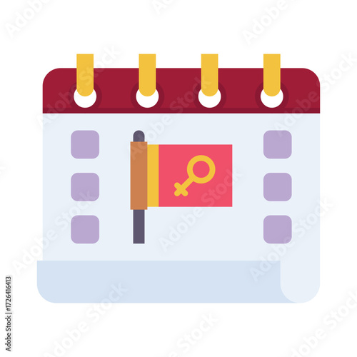 A calendar displaying a flag with a female gender symbol