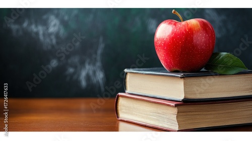 Teacher Retirement Banner - chalkboard background, apple graphic, books stacked, cheerful message