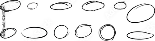 hand drawn circles, perfect for highlighting text or objects, Vector marker circular lines, doodle round circles for message note mark design element, customizable