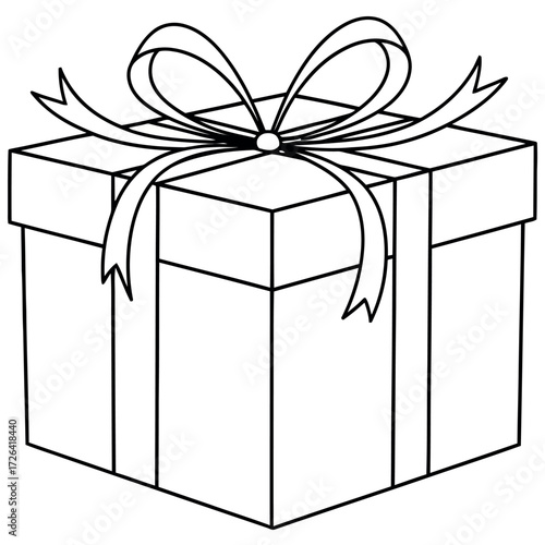 Simple Gift Box Line Art - Present, Celebration, Holiday, Birthday Graphic Element, Minimalist Icon